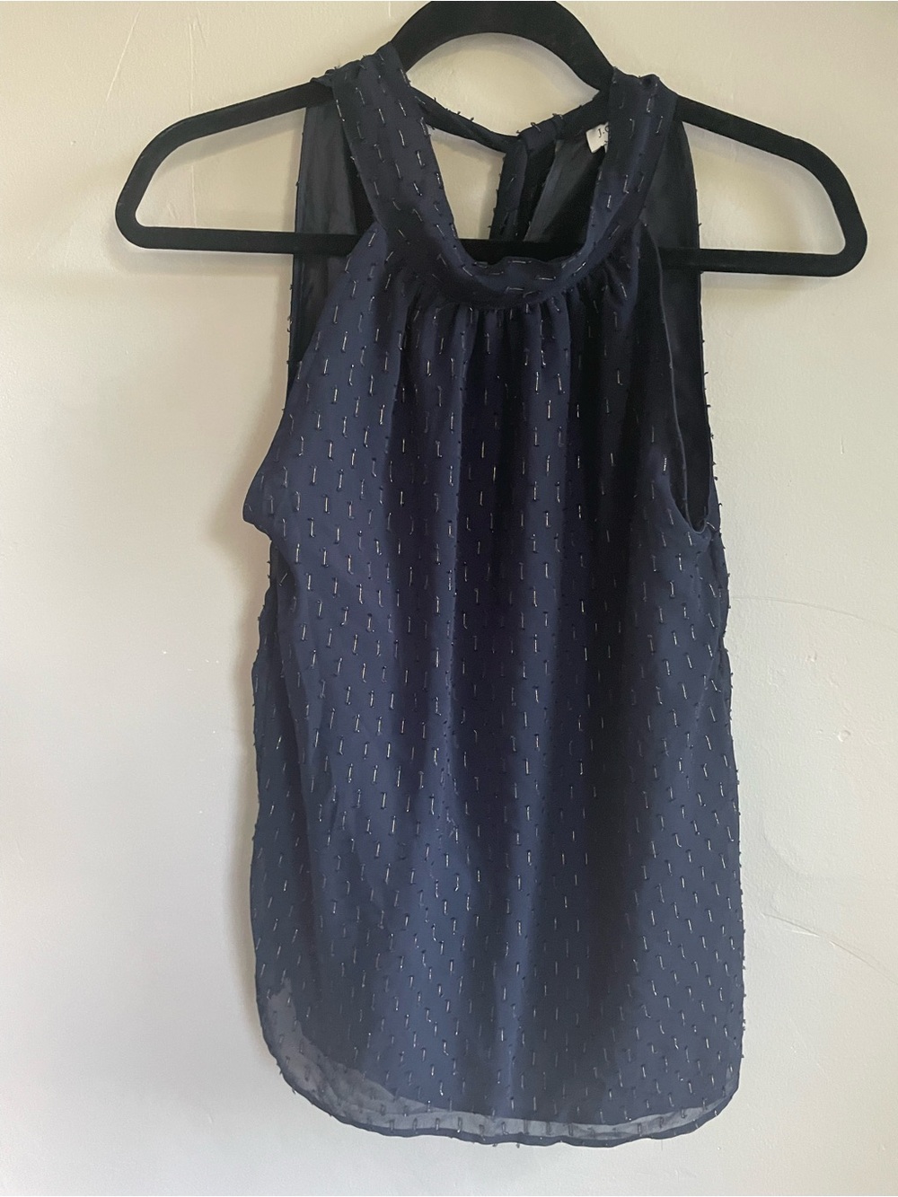 J. Crew Navy Halter Sleeveless Blouse with Metallic Thread Detail